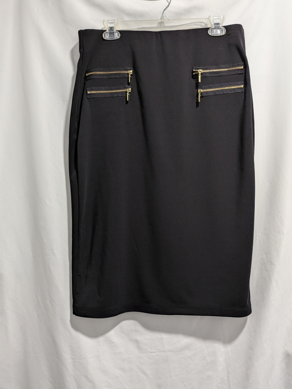 Grace Elements Black Pencil Skirt with Gold Zipper Accents